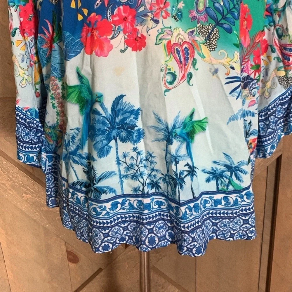 Lulalife colorful rayon blouse with tassel ties Size Small